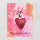 Roze Oranje Corgi Valentijnsdag Gift Dog Feestdagenkaart (Voorkant)