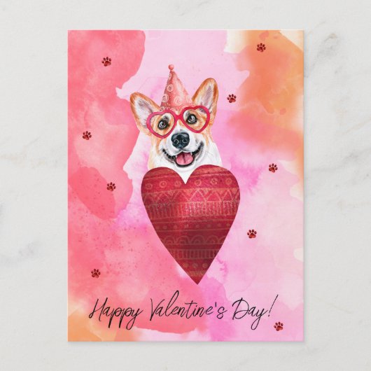 Roze Oranje Corgi Valentijnsdag Gift Dog Feestdagenkaart (Voorkant)