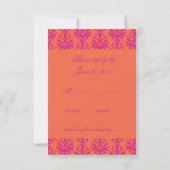 Roze Oranje Damask Wedding RSVP voor Square Invite (Achterkant)