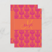 Roze Oranje Damask Wedding RSVP voor Square Invite (Voorkant / Achterkant)