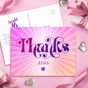 Roze Oranje Dank Je Sweet 16 Groovy Gradiënt Briefkaart