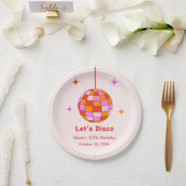 Roze Oranje Disco Bal Laten we Disco Verjaardagsfe Papieren Bordje