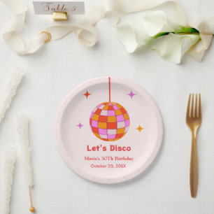 Roze Oranje Disco Bal Laten we Disco Verjaardagsfe Papieren Bordje