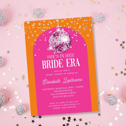 Roze Oranje Disco Bruid Era Bruiloft Feest Kaart