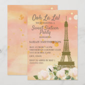 Roze Oranje Eiffeltoren White Floral Sweet 16 Kaart (Voorkant / Achterkant)