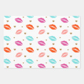 Roze, Oranje en blauwe Valentijnen & goudharten Inpakpapier Vel (Voorkant)