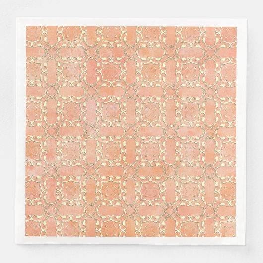 Roze Oranje en Cream Metallic Filigree Pattern Servet (Voorkant)