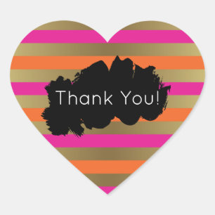 Roze, Oranje en Faux-Bedankt met metalen strips Hart Sticker