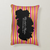 Roze, Oranje en Faux Gold Metallic Stripes Wedding Decoratief Kussen (Achterkant (Verticaal))