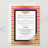 Roze, Oranje en Faux Gold Metallic Stripes Wedding Kaart (Voorkant)