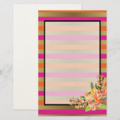 Roze, Oranje en Faux metalen strips met Floral Briefpapier (Voorkant / Achterkant)