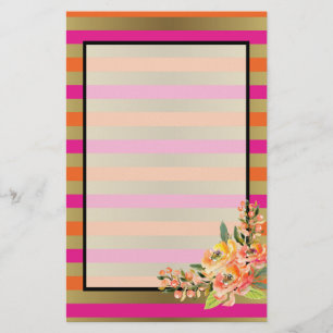 Roze, Oranje en Faux metalen strips met Floral Briefpapier