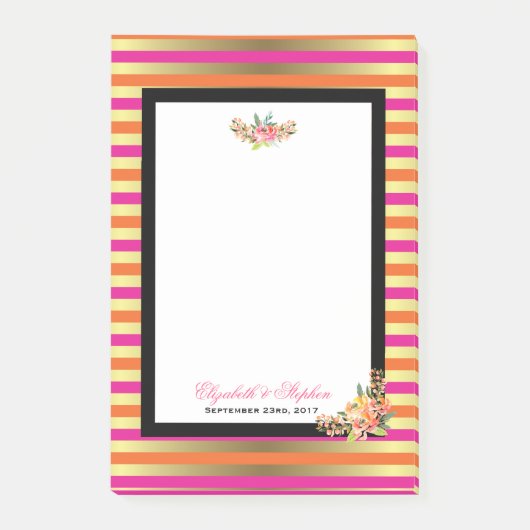 Roze, Oranje en Faux metalen strips met Floral Post-it® Notes (Voorkant)
