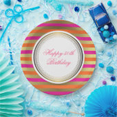 Roze, Oranje en Faux metalen strips Papieren Bordje (Feest)