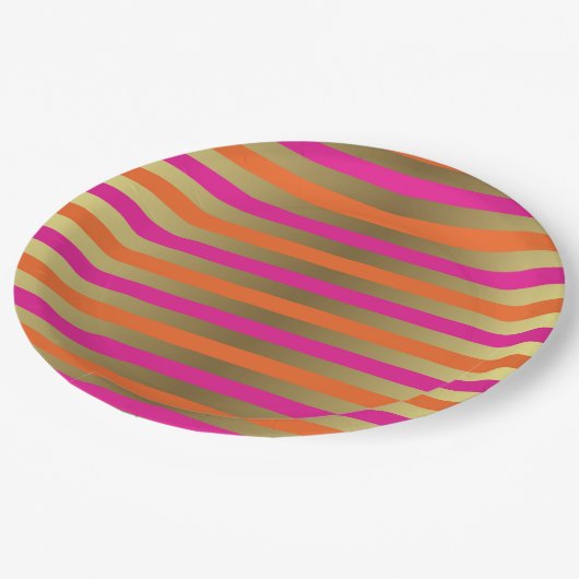 Roze, Oranje en Faux metalen strips Papieren Bordje (Gekanteld)