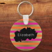 Roze, Oranje en Faux metalen strips Sleutelhanger (Voorkant)