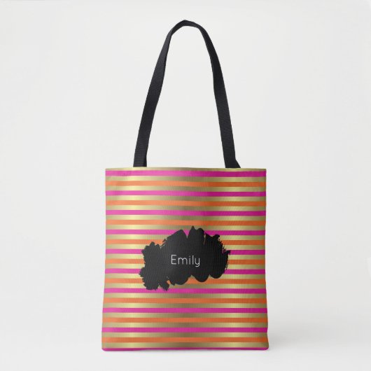 Roze, Oranje en Faux metalen strips Tote Bag (Voorkant)