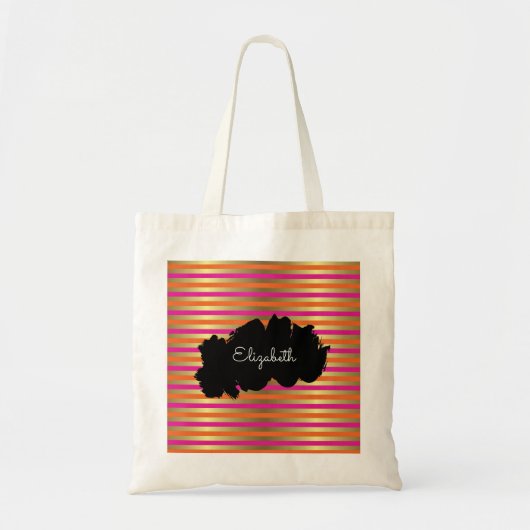 Roze, Oranje en Faux metalen strips Tote Bag (Voorkant)
