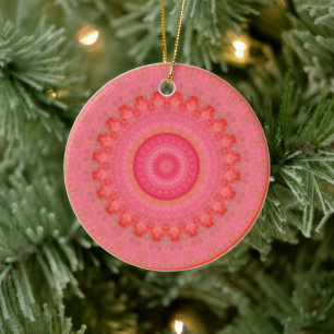 Roze, Oranje en gele Mandala Keramisch Ornament