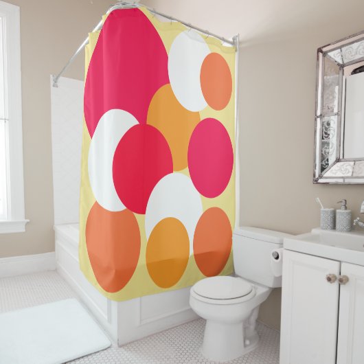 Roze, Oranje en gele pokadots Douchegordijn (In situ)