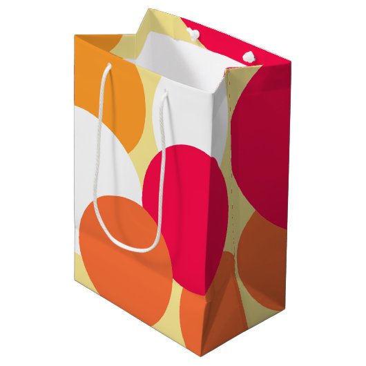 Roze, Oranje en gele pokadots Medium Cadeauzakje (Voorkant Gekanteld)