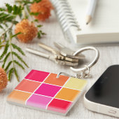 Roze, Oranje en Gele Vierkanten Sleutelhanger (Voorkant Rechts)