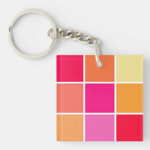 Roze, Oranje en Gele Vierkanten Sleutelhanger