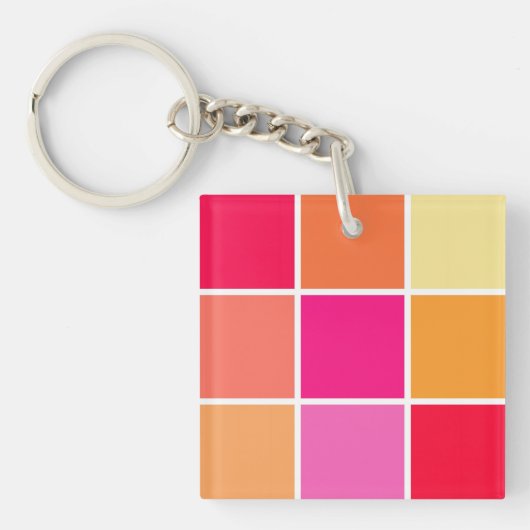 Roze, Oranje en Gele Vierkanten Sleutelhanger (voorkant)