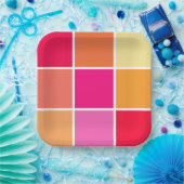 Roze, Oranje en gele vierkantjes Papieren Bordje (Feest)