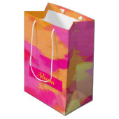 Roze, Oranje en gele Waterverf Medium Cadeauzakje (Voorkant Gekanteld)