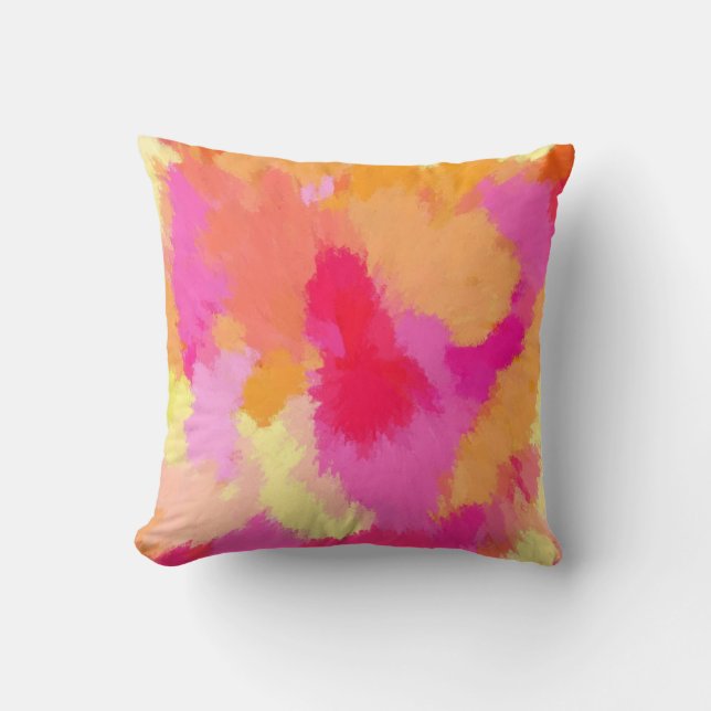 Roze, Oranje en gele Waterverf Pillow Kussen (Voorkant)