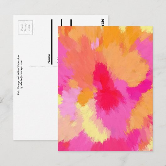 Roze, Oranje en gele Waterverven Briefkaart (Voorkant / Achterkant)