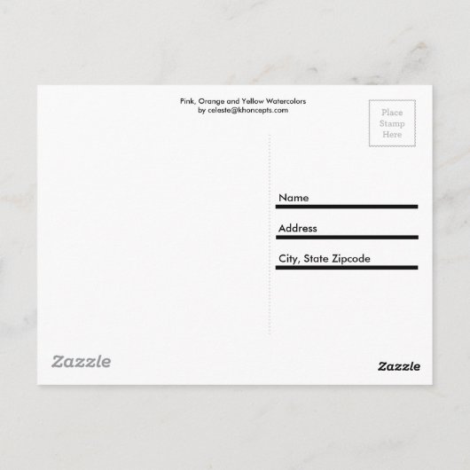 Roze, Oranje en gele Waterverven Briefkaart (Achterkant)