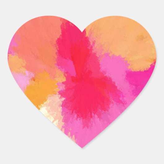 Roze, Oranje en gele Waterverven Hart Sticker (Voorkant)