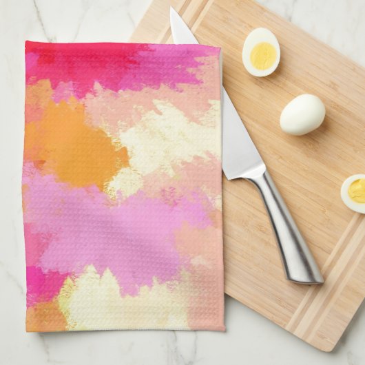 Roze, Oranje en gele Waterverven Theedoek (Quarter Fold)