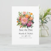 Roze, Oranje en Groene Bloemige Bruiloft Save The Date (Staand voorkant)