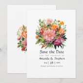 Roze, Oranje en Groene Bloemige Bruiloft Save The Date (Voorkant / Achterkant)