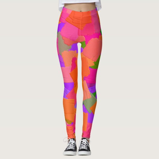 Roze, Oranje en Paarse Abstract Leggings (Voorkant)