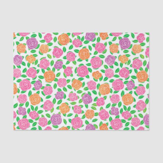 Roze, Oranje en Paarse Rozen op wit Tissuepapier (Voorkant)