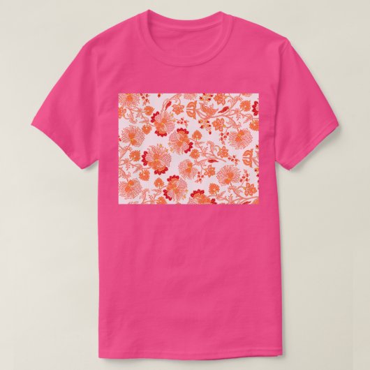 roze oranje en rode, beige bloemvormgeving t-shirt (Design voorkant)