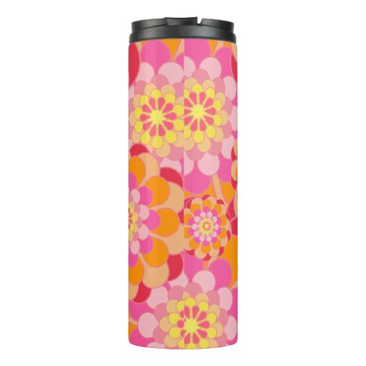 Roze Oranje en rode ventilatorvoedingsretro Thermosbeker (Achterkant)