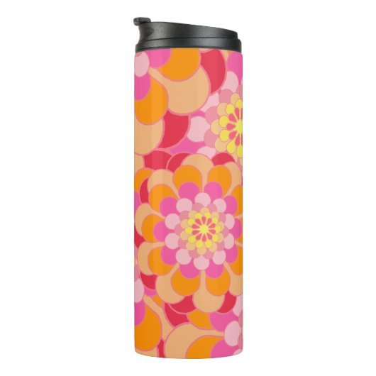 Roze Oranje en rode ventilatorvoedingsretro Thermosbeker (Geroteerd rechts)