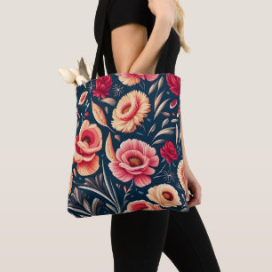 roze, Oranje en rood ventilatorpatroon Tote Bag