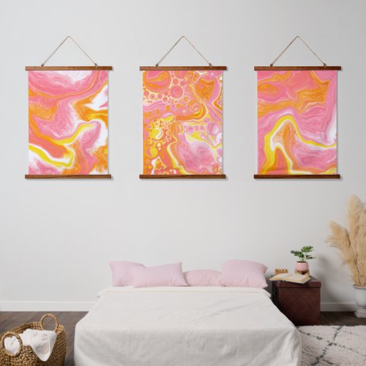 Roze, Oranje en witte marmer Hangend Wandkleed (Slaapkamer)