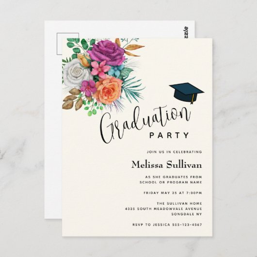 Roze, Oranje en witte rozen Afstuderen Briefkaart (Voorkant / Achterkant)