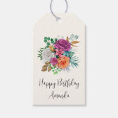 Roze, Oranje en witte rozen Bouquet Birthday Cadeaulabel (Voorkant)
