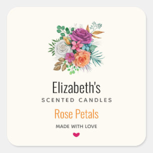 Roze, Oranje en witte rozen Bouquet Candle Biz Vierkante Sticker