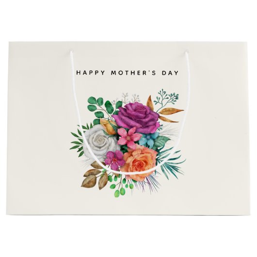 Roze, Oranje en witte rozen Bouquet Moederdag Groot Cadeauzakje (Voorkant)
