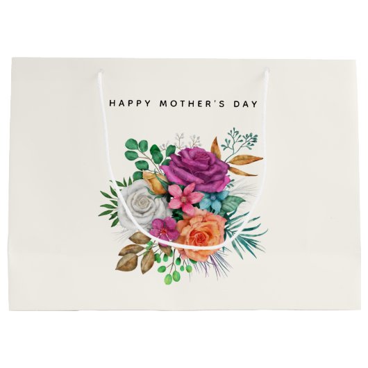 Roze, Oranje en witte rozen Bouquet Moederdag Groot Cadeauzakje (Achterkant)