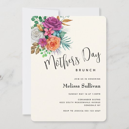 Roze, Oranje en witte rozen Bouquet Moederdag Kaart (Voorkant)